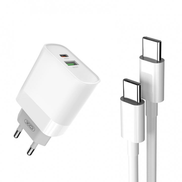 XO väggladdare L64 PD QC3.0 20W 2x USB vit + USB-C - USB-C-kabel i gruppen SMARTPHONES & TABLETS / Opladere og kabler / Vægoplader / Væg oplader Type C hos TP E-commerce Nordic AB (38-86680)