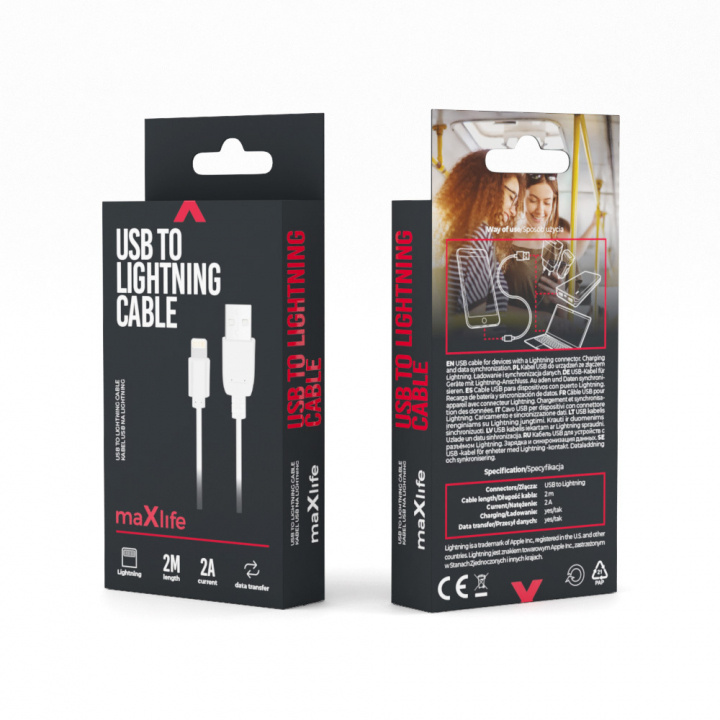 Maxlife kabel USB - Lightning 2,0 m 2A, hvid i gruppen SMARTPHONES & TABLETS / Opladere og kabler / Kabler / Kabler Lightning hos TP E-commerce Nordic AB (38-86908)