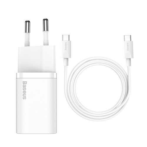 Baseus vægoplader Super Si PD 25W 1x USBC + USB-C - USB-C kabel, hvid i gruppen COMPUTERTILBEHØR / Kabler og adaptere / USB / USB-C hos TP E-commerce Nordic AB (38-86934)
