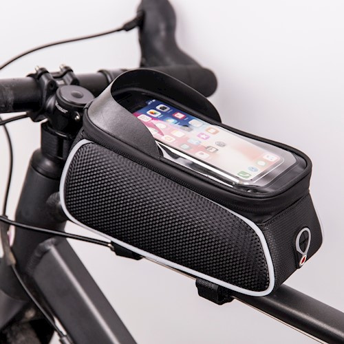 Vandtæt cykeltaske og telefonholder med skærm, sort/hvid i gruppen SPORT, FRITID & HOBBY / Sportsudstyr / Cykel tilbehør / Øvrigt cykel tilbehør hos TP E-commerce Nordic AB (38-86992)