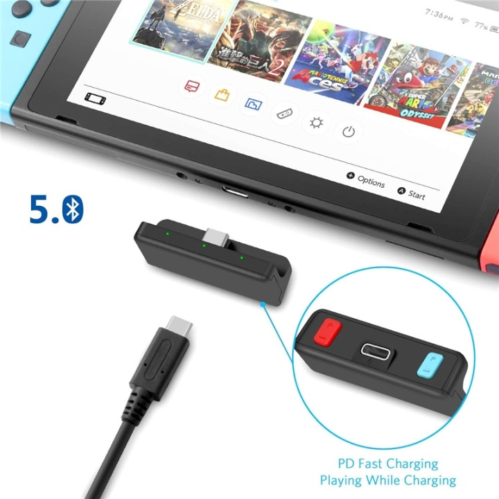 Invery Bluetooth Audio Transmitter til Nintendo Switch i gruppen HJEMMEELEKTRONIK / Spilkonsoller og tilbehør / Nintendo Switch / Tilbehør hos TP E-commerce Nordic AB (38-89308)