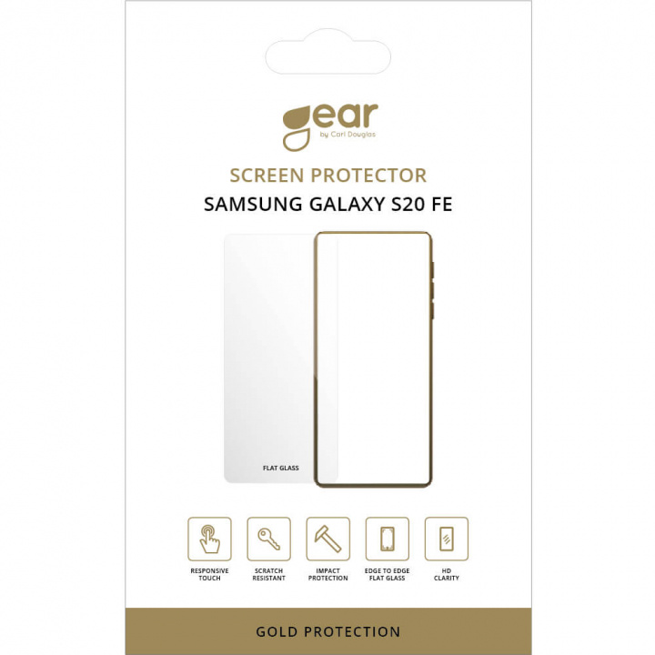 GEAR Glass Prot. Flat Case Friendly 2.5D GOLD Samsung Galaxy S20FE 5G/S20FE 4G i gruppen SMARTPHONES & TABLETS / Mobil Beskyttelse / Samsung hos TP E-commerce Nordic AB (38-92422)