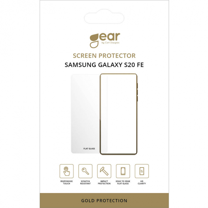 Gear Glass Prot. Flat Case Friendly 2.5D GOLD Samsung Galaxy S20FE 5G/S20FE 4G i gruppen SMARTPHONES & TABLETS / Mobil Beskyttelse / Samsung hos TP E-commerce Nordic AB (38-92422)