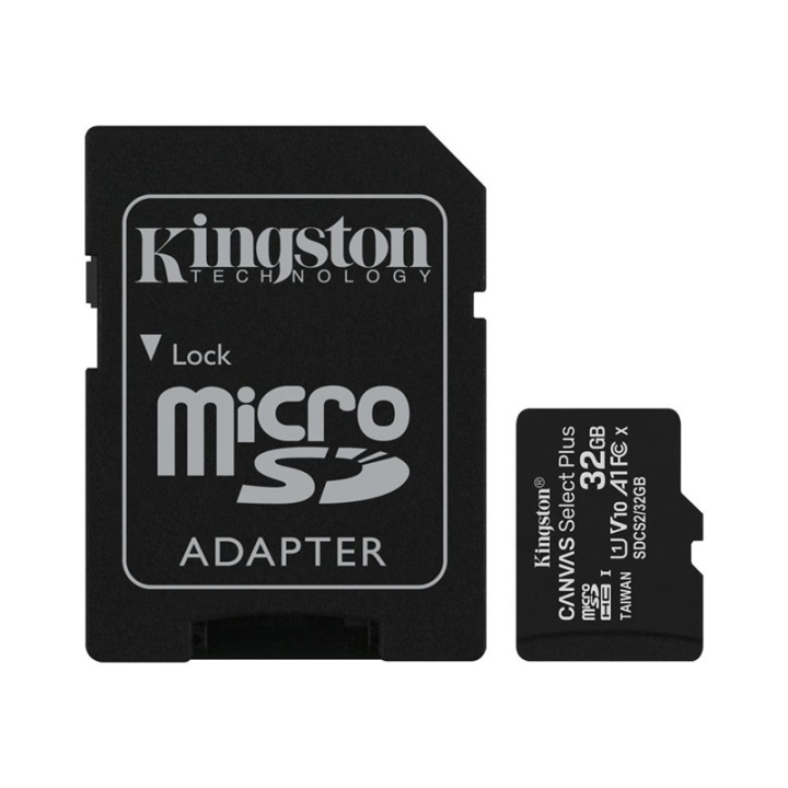 Kingston Canvas Select Plus microSDHC 32GB + Adapter i gruppen HJEMMEELEKTRONIK / Lagringsmedier / Hukommelseskort / MicroSD/HC/XC hos TP E-commerce Nordic AB (38-92718)