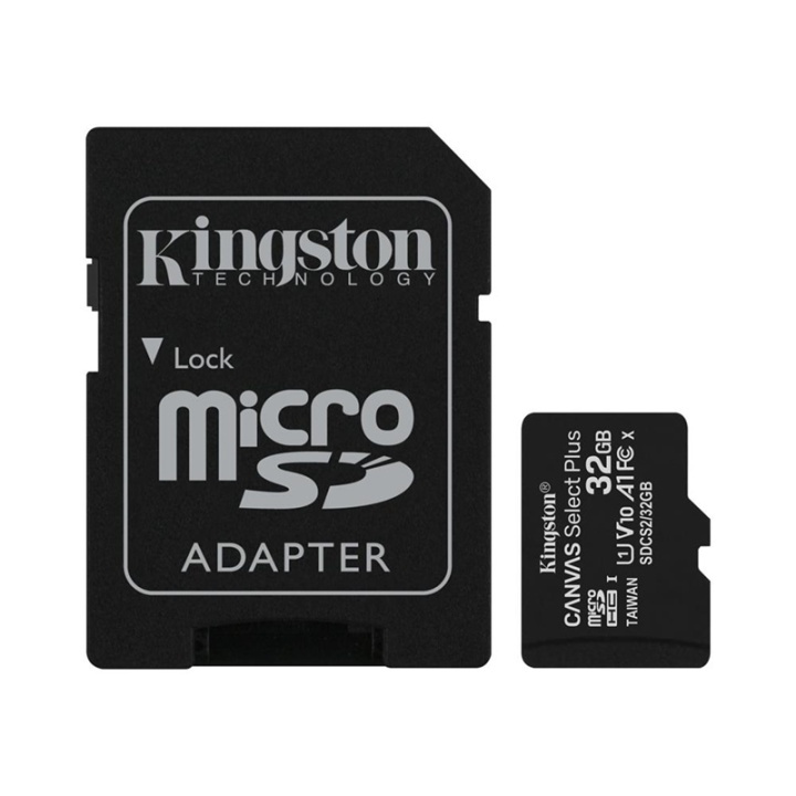 Kingston Canvas Select Plus microSDHC 32GB + adapter i gruppen HJEMMEELEKTRONIK / Lagringsmedier / Hukommelseskort / MicroSD/HC/XC hos TP E-commerce Nordic AB (38-92718)