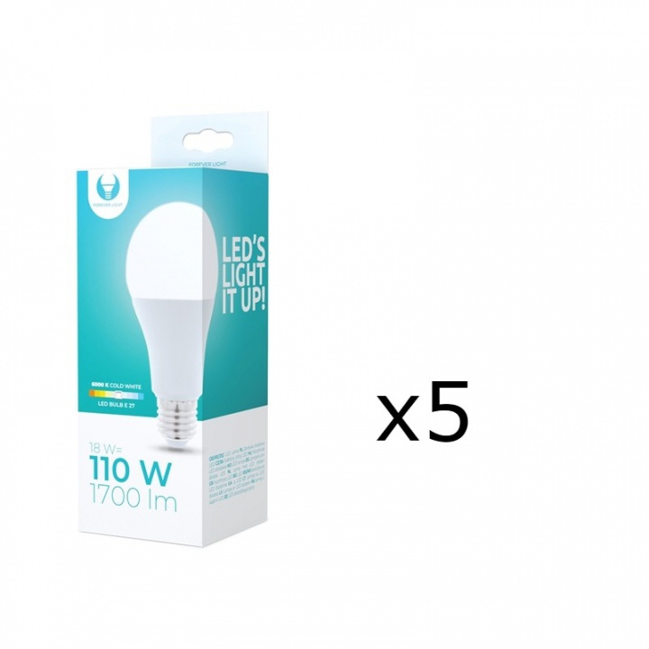 LED-lampa E27, A65, 18W, 230V, 6000K 5-pack, Kallvitt i gruppen HJEMMEELEKTRONIK / Lys / LED lamper hos TP E-commerce Nordic AB (38-92753-PKT05)