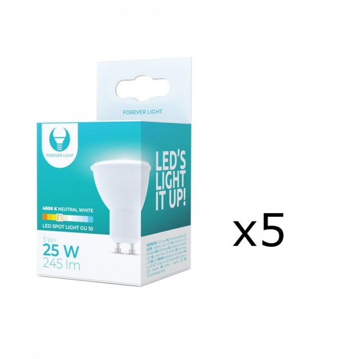 LED-lampe GU10, 3W, 230V, 4500K, 5-pak, Hvid neutral i gruppen HJEMMEELEKTRONIK / Lys / LED lamper hos TP E-commerce Nordic AB (38-92757-PKT05)