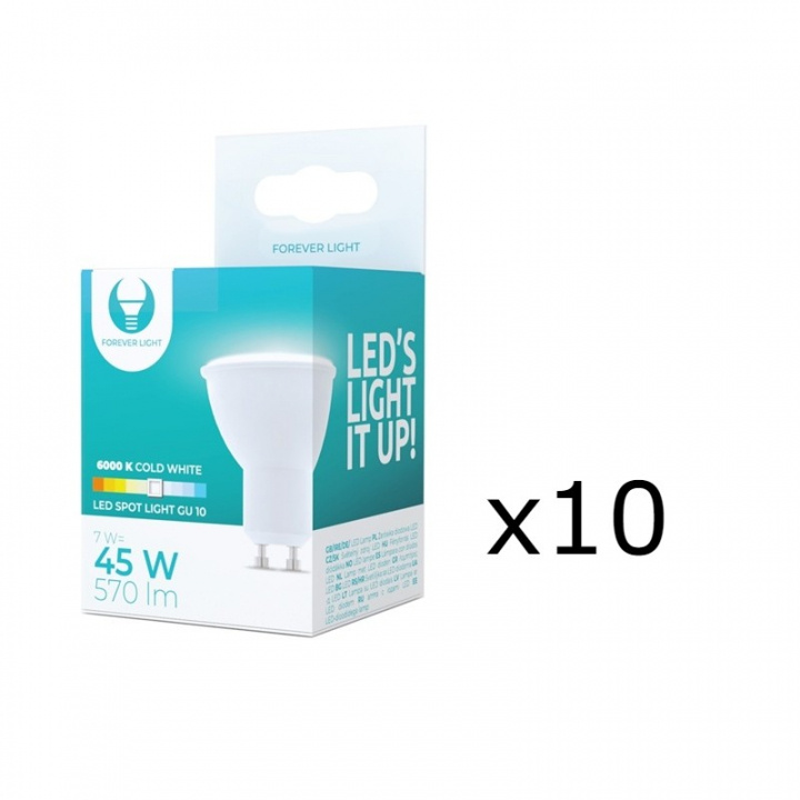 LED-lampe GU10, 7W, 230V, 6000K, 10-pak, Kølig hvid i gruppen HJEMMEELEKTRONIK / Lys / LED lamper hos TP E-commerce Nordic AB (38-92761-PKT10)