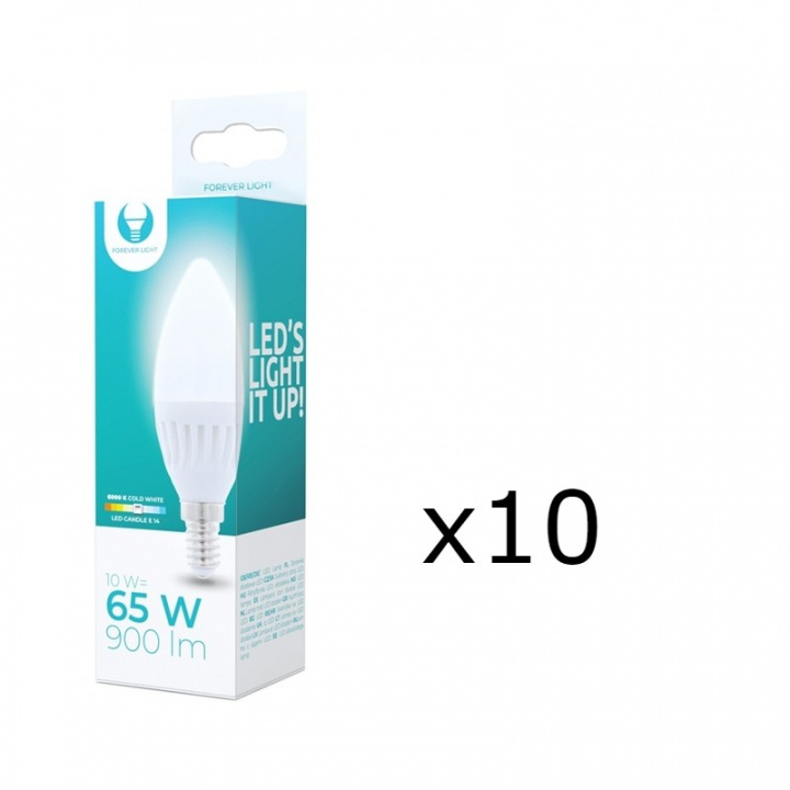 LED-lampe E14, C37, 10W, 230V, 6000K, Keramik, 10-pak, Kølig hvid i gruppen HJEMMEELEKTRONIK / Lys / LED lamper hos TP E-commerce Nordic AB (38-92764-PKT10)
