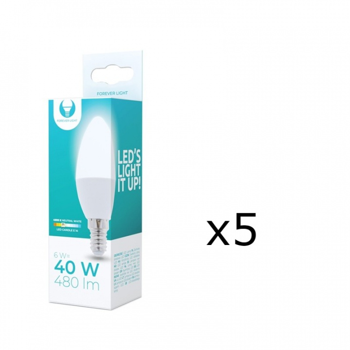 LED-lampe E14, C37, 6W, 230V, 4500K 5-pak, hvid neutral i gruppen HJEMMEELEKTRONIK / Lys / LED lamper hos TP E-commerce Nordic AB (38-92766-PKT05)