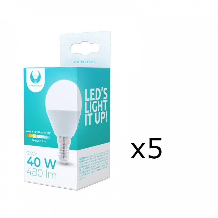 LED-pære E14, G45, 6W, 4500K 5-pak, hvid neutral i gruppen HJEMMEELEKTRONIK / Lys / LED lamper hos TP E-commerce Nordic AB (38-92772-PKT05)