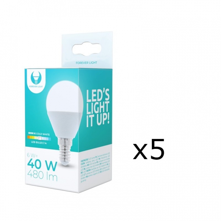 LED-lampe E14, G45, 6W, 6000K 5-pak, kølig hvid i gruppen HJEMMEELEKTRONIK / Lys / LED lamper hos TP E-commerce Nordic AB (38-92773-PKT05)