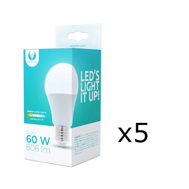 LED-lampe E27, A60, 10W, 230V, 3000K 5-pak, Varm hvid i gruppen HJEMMEELEKTRONIK / Lys / LED lamper hos TP E-commerce Nordic AB (38-92774-PKT05)
