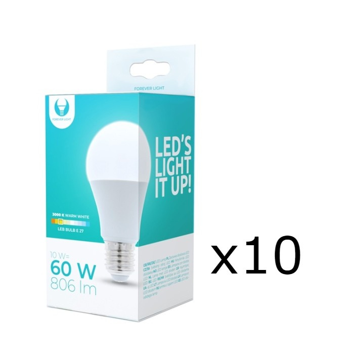 LED-lampe E27, A60, 10W, 230V, 3000K 10-pak, Varm hvid i gruppen HJEMMEELEKTRONIK / Lys / LED lamper hos TP E-commerce Nordic AB (38-92774-PKT10)
