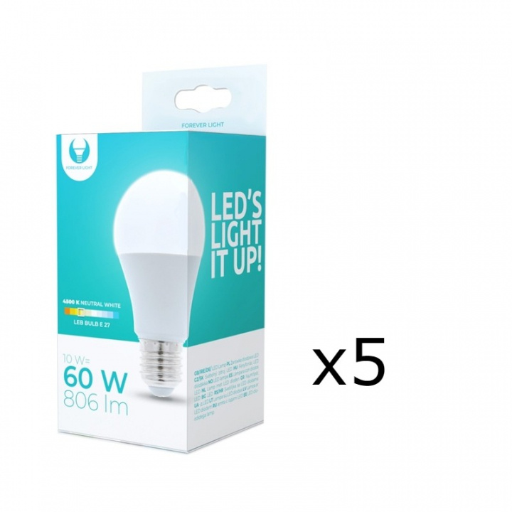 LED-lampe E27, A60, 10W, 230V, 4500K 5-pak, hvid neutral i gruppen HJEMMEELEKTRONIK / Lys / LED lamper hos TP E-commerce Nordic AB (38-92775-PKT05)