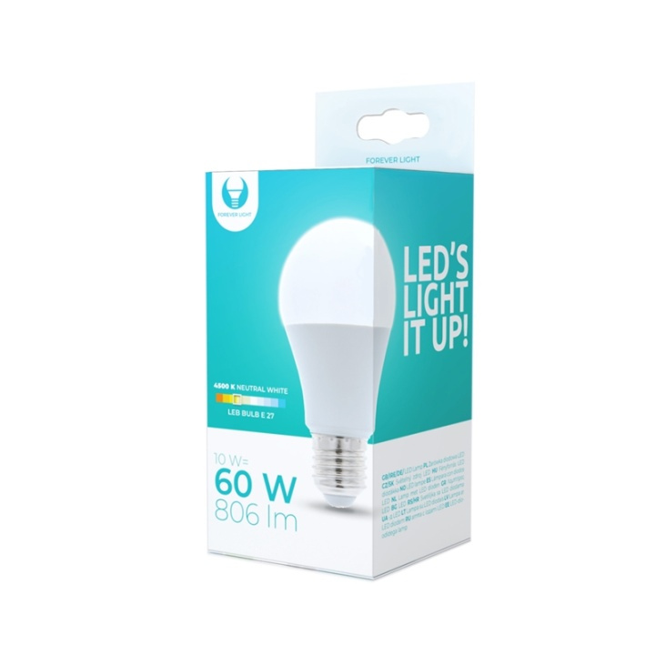 LED-lampe E27, A60, 10W, 230V, 4500K, Hvid neutral i gruppen HJEMMEELEKTRONIK / Lys / LED lamper hos TP E-commerce Nordic AB (38-92775)