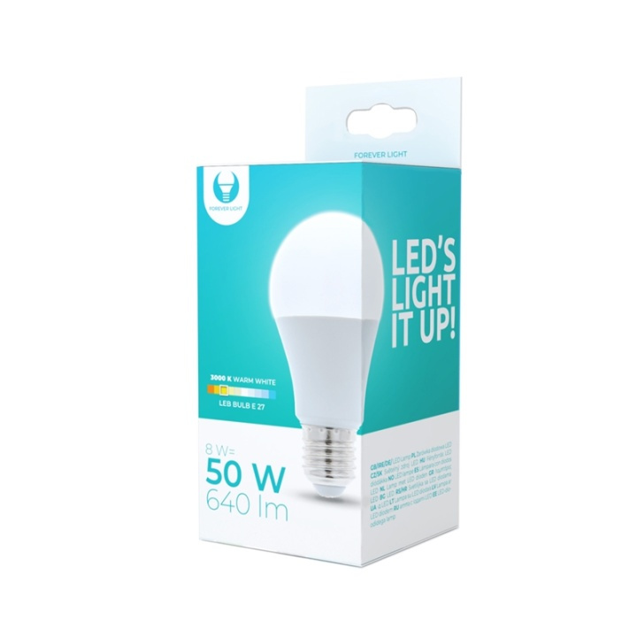 LED-lampe E27, A60, 8W, 3000K, varm hvid i gruppen HJEMMEELEKTRONIK / Lys / LED lamper hos TP E-commerce Nordic AB (38-92777)