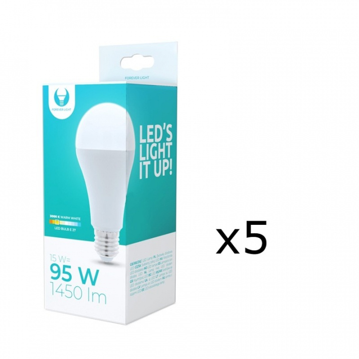 LED-lampe E27, A65, 15W, 230V, 3000K 5-pak, Varm hvid i gruppen HJEMMEELEKTRONIK / Lys / LED lamper hos TP E-commerce Nordic AB (38-92778-PKT05)