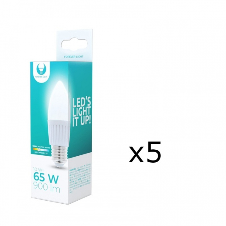LED-lampe E27, C37, 10W, 230V, 4500K, keramisk 5-pak, hvid neutral i gruppen HJEMMEELEKTRONIK / Lys / LED lamper hos TP E-commerce Nordic AB (38-92781-PKT05)