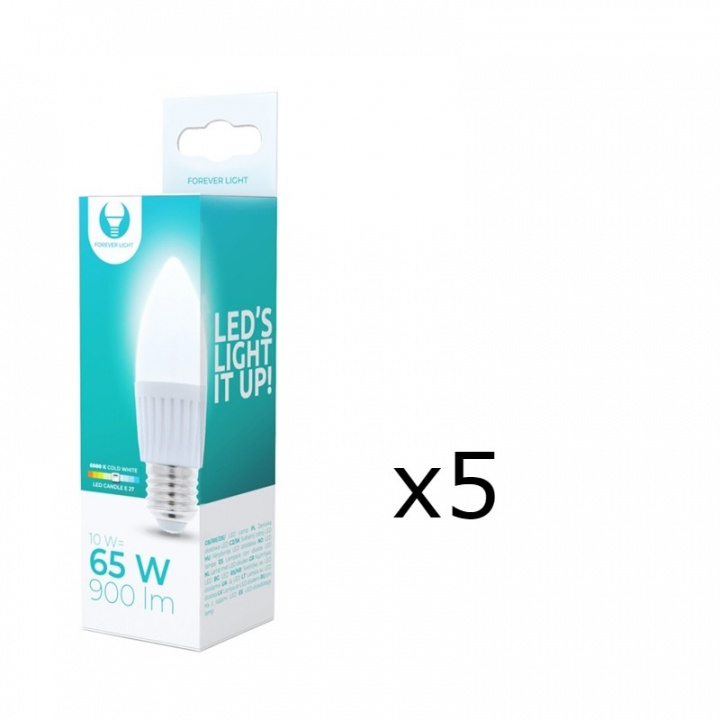 LED-lampe E27, C37, 10W, 230V, 6000K, keramisk 5-pak, kølig hvid i gruppen HJEMMEELEKTRONIK / Lys / LED lamper hos TP E-commerce Nordic AB (38-92782-PKT05)