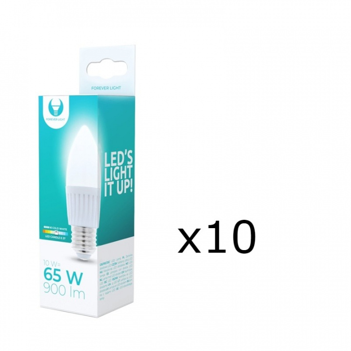 LED-lampe E27, C37, 10W, 230V, 6000K, keramisk 10-pak, kølig hvid i gruppen HJEMMEELEKTRONIK / Lys / LED lamper hos TP E-commerce Nordic AB (38-92782-PKT10)