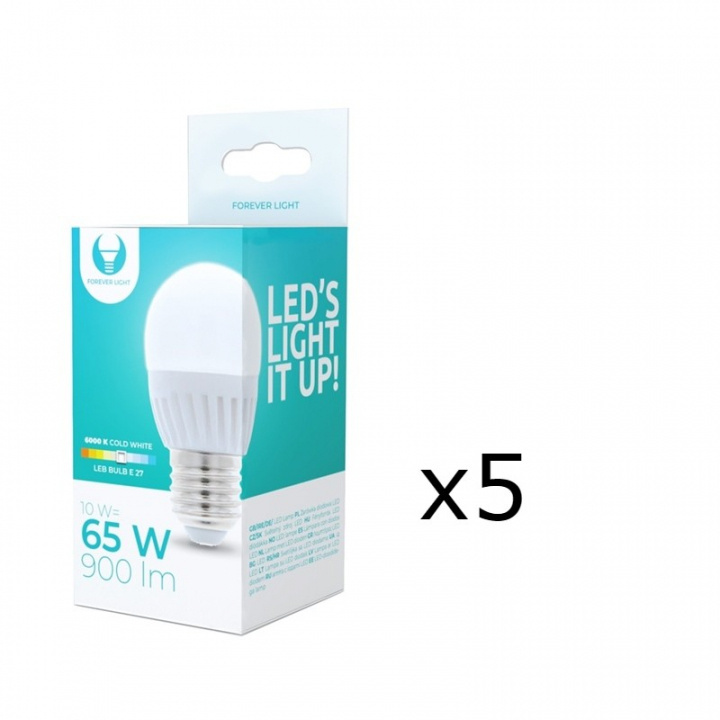 LED-lampe E27, G45, 10W, 230V, 6000K, keramisk 5-pak, kølig hvid i gruppen HJEMMEELEKTRONIK / Lys / LED lamper hos TP E-commerce Nordic AB (38-92787-PKT05)