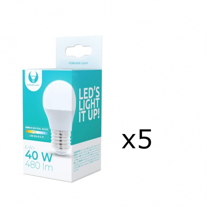 LED-Lampa E27, G45, 6W, 4500K 5-pack, Vit neutral i gruppen HJEMMEELEKTRONIK / Lys / LED lamper hos TP E-commerce Nordic AB (38-92789-PKT05)