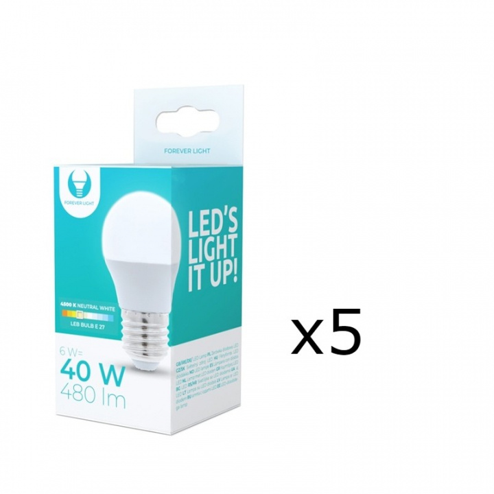 LED-lampe E27, G45, 6W, 4500K 5-pak, hvid neutral i gruppen HJEMMEELEKTRONIK / Lys / LED lamper hos TP E-commerce Nordic AB (38-92789-PKT05)