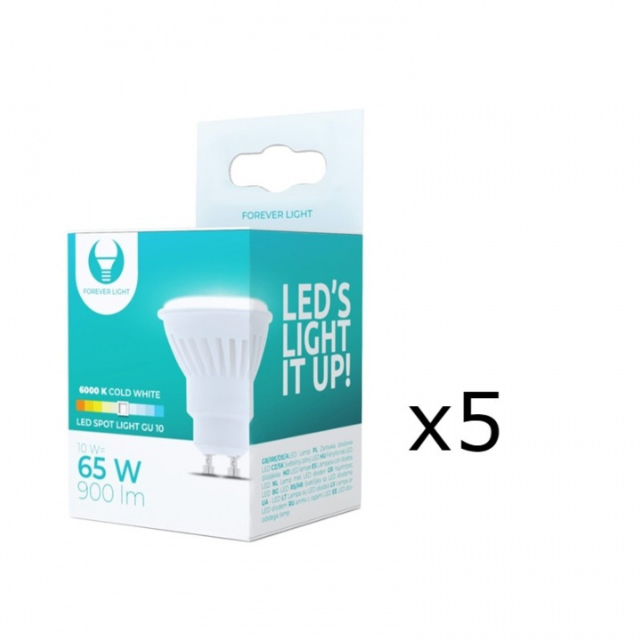 LED-lampe, GU10, 10W, 230V, 6000K, Keramik, 5-pak, Kølig hvid i gruppen HJEMMEELEKTRONIK / Lys / LED lamper hos TP E-commerce Nordic AB (38-92793-PKT05)