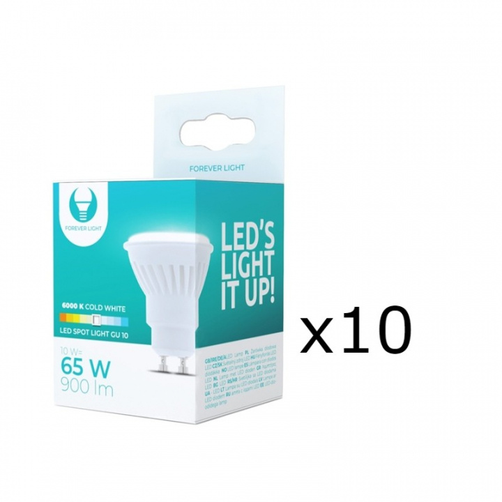 LED-lampe, GU10, 10W, 230V, 6000K, Keramik, 10-pak, Kølig hvid i gruppen HJEMMEELEKTRONIK / Lys / LED lamper hos TP E-commerce Nordic AB (38-92793-PKT10)