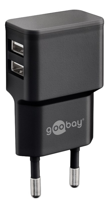 Goobay USB dobbelt oplader (12 W) sort 2x USB-A-porte i gruppen SMARTPHONES & TABLETS / Opladere og kabler / Vægoplader / Vægoplader USB hos TP E-commerce Nordic AB (38-92979)
