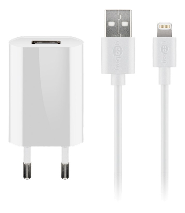 Goobay Apple Lightning charger set 1 A, white, 1 m, i gruppen SMARTPHONES & TABLETS / Opladere og kabler / Kabler / Kabler Lightning hos TP E-commerce Nordic AB (38-92981)