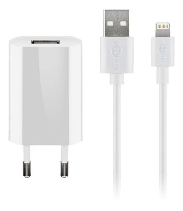 Goobay Apple Lightning charger set 1 A, white, 1 m, i gruppen SMARTPHONES & TABLETS / Opladere og kabler / Kabler / Kabler Lightning hos TP E-commerce Nordic AB (38-92981)