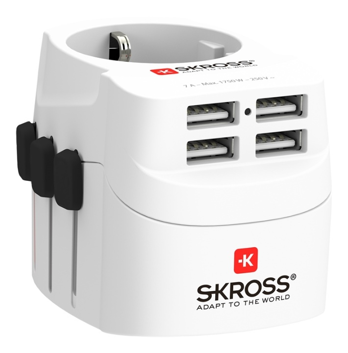SKROSS PRO Light USB (4xA), 3-pole travel adapter with 4x USB-A ports i gruppen HJEM, HUS & HAVE / Elektricitet & Belysning / Rejseadaptere hos TP E-commerce Nordic AB (38-93568)