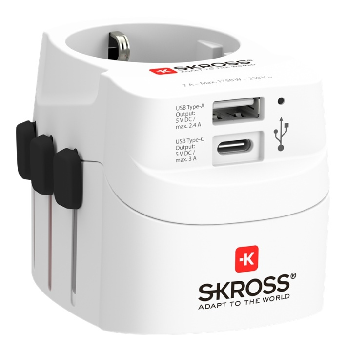 SKROSS PRO Light USB (AC), 3-pole travel adapter, 1x USB-A, 1x USB-C i gruppen COMPUTERTILBEHØR / Kabler og adaptere / USB / USB-C hos TP E-commerce Nordic AB (38-93569)