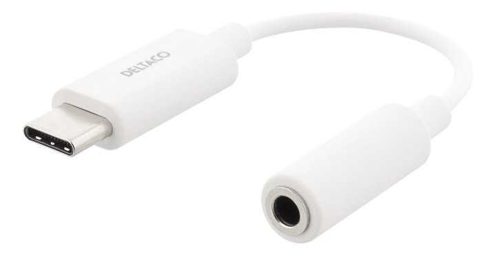 DELTACO USB-C til 3,5 mm adapter, stereo, aktiv, 11 cm, hvid i gruppen COMPUTERTILBEHØR / Kabler og adaptere / USB / USB-C hos TP E-commerce Nordic AB (38-93644)