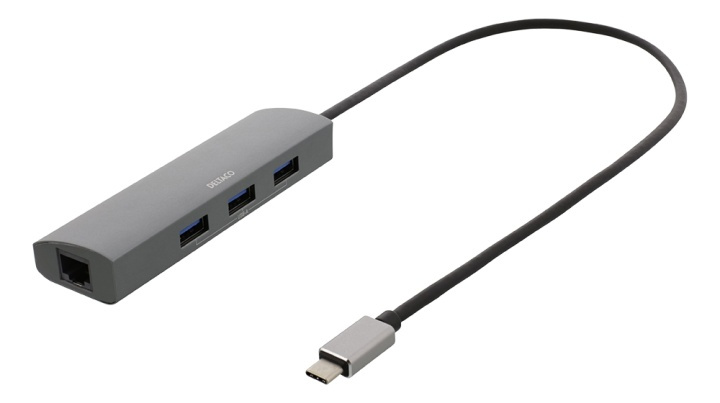 DELTACO USB-C hub and network adapter, USB-C, RJ45, 3x USB-A 3.0 i gruppen COMPUTERTILBEHØR / Netværk / Netværkskort / USB hos TP E-commerce Nordic AB (38-93645)