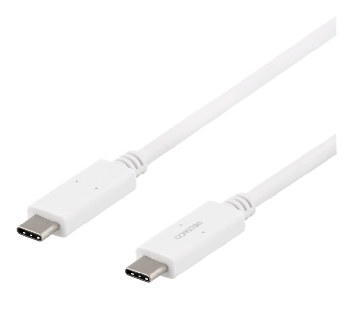 DELTACO USB-C - USB-C cable, 5Gbit/s, 5A, 1M, white i gruppen COMPUTERTILBEHØR / Kabler og adaptere / USB / USB-C hos TP E-commerce Nordic AB (38-93648)