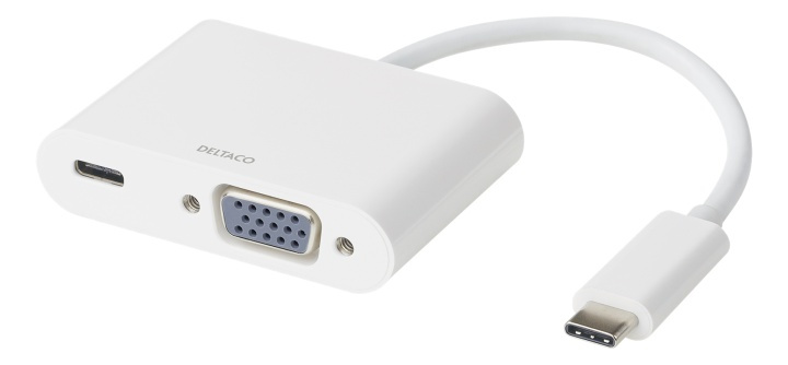 DELTACO USB-C docking station, VGA/USB-C, 60 W USB-C PD, white i gruppen COMPUTERTILBEHØR / Kabler og adaptere / VGA / Adaptere hos TP E-commerce Nordic AB (38-93663)