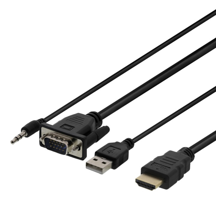 DELTACO VGA & Audio - HDMI cable, USB powered, 1m, black i gruppen COMPUTERTILBEHØR / Kabler og adaptere / VGA / Kabler hos TP E-commerce Nordic AB (38-93675)