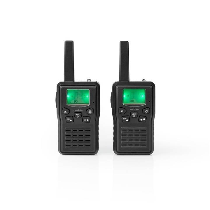 Nedis Walkie-talkie Set | 2 Håndsæt | Op til 10 km | Frekvens kanaler: 8 | PTT / VOX | Op til 6 Timer | Opladningsstation inkluderet | Hovedtelefonudgang | Sort i gruppen SPORT, FRITID & HOBBY / Friluftsliv / Walkie talkie hos TP E-commerce Nordic AB (38-93740)