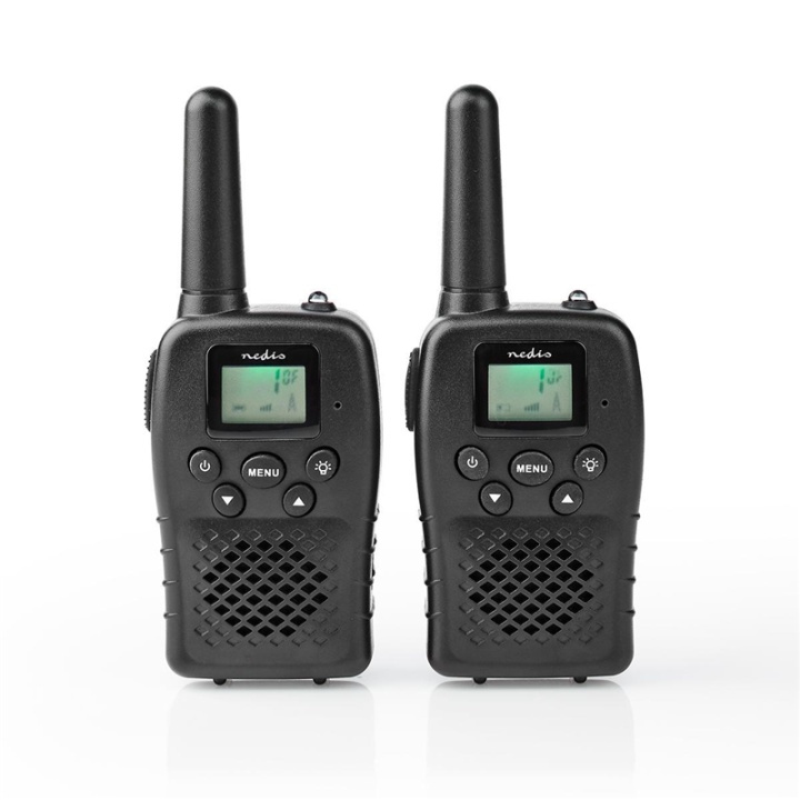 Nedis Walkie-talkie Set | 2 Håndsæt | Op til 10 km | Frekvens kanaler: 8 | PTT / VOX | Op til 3 Timer | Sort i gruppen SPORT, FRITID & HOBBY / Friluftsliv / Walkie talkie hos TP E-commerce Nordic AB (38-93741)