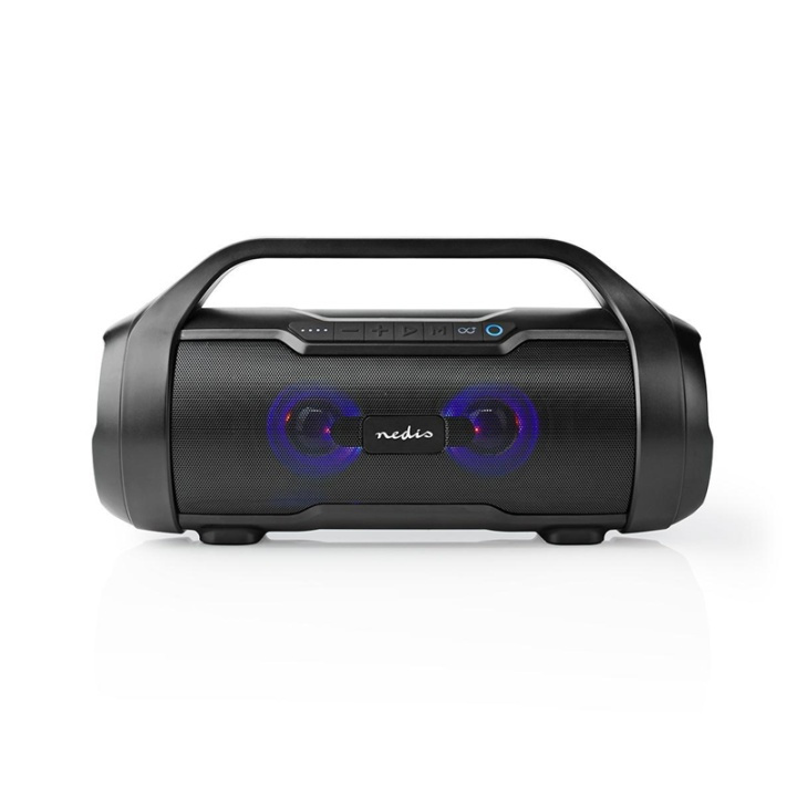 Nedis Bluetooth® Party Boombox | 6 timer | 2.0 | 120 W | Medieafspilning: AUX / Micro SD / USB | IPX5 | Kan parres | Bærehåndtag | Fest lys | Sort i gruppen HJEMMEELEKTRONIK / Lyd & billede / Højttalere & tilbehør / Bluetooth-højttalere / Bærbare højttalere hos TP E-commerce Nordic AB (38-93752)