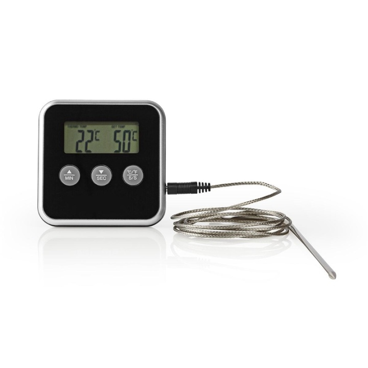 Nedis Kød Termometer | Alarm / Timer | LCD Display | 0 - 250 °C | Sort / Sølv i gruppen HJEM, HUS & HAVE / Køkkenredskaber / Stegetermometer hos TP E-commerce Nordic AB (38-93865)