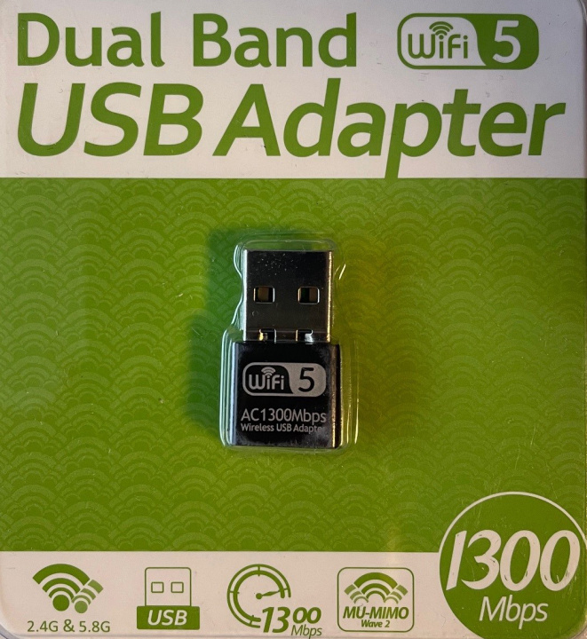 Dual Band USB Adapter - WiFi 5, 1300 Mbps i gruppen COMPUTERTILBEHØR / Netværk / Netværkskort / USB trådløs hos TP E-commerce Nordic AB (38-94572)