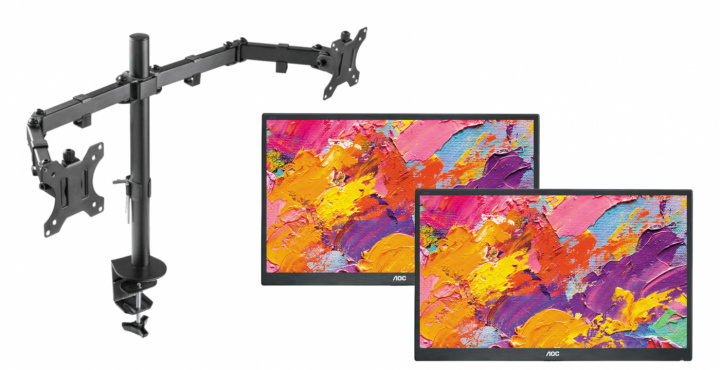 Dual-monitor skrivbordsfäste och två skärmar från AOC - Pre-owned, Klass A i gruppen COMPUTERTILBEHØR / Monitor / Monitor arme og beslag hos TP E-commerce Nordic AB (38-94854)