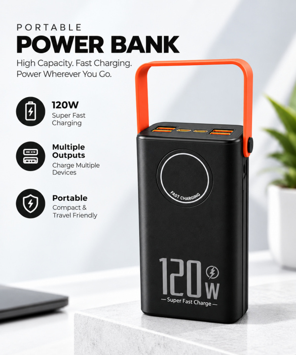 Powerbank with 80000 mAh and super fast charge, svart i gruppen SMARTPHONES & TABLETS / Opladere og kabler / Powerbanks hos TP E-commerce Nordic AB (38-94873)