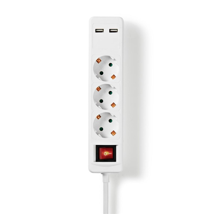 Nedis Udvidelse Socket | Stikprop med sidebens jord / Type F (CEE 7/7) | 3-vejs | 1.50 m | 3680 W | 16 A | Slags jordforbindelse: Sidekontakter | 230 V AC 50/60 Hz | Kontakt Vinkel: 45 ° | H05VV-F 3G1.5mm² | Indbygget on/off-knap (tænd/sluk) | Hvid