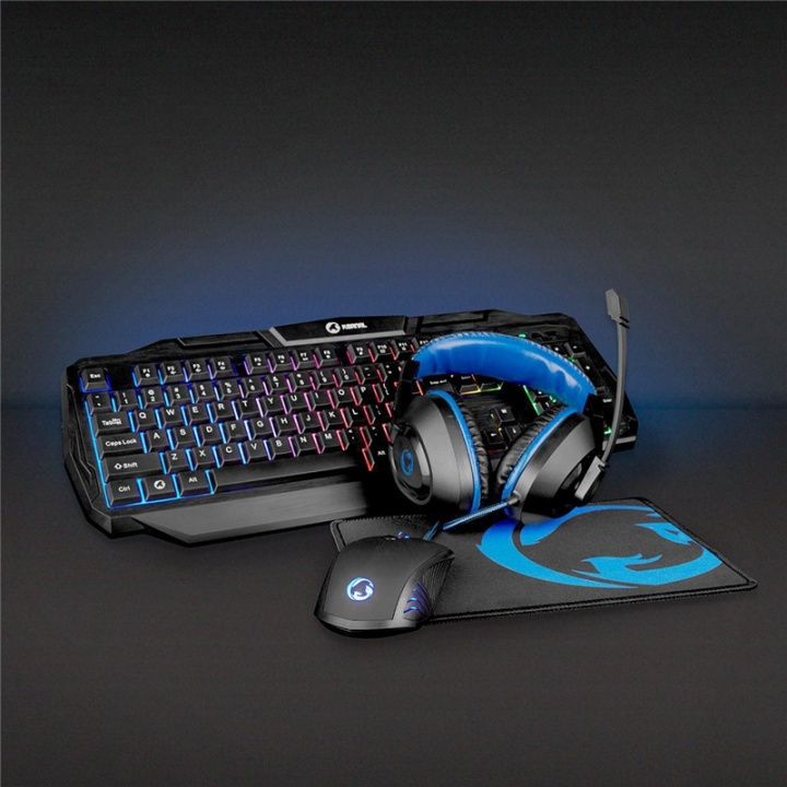 Nedis Gaming Combo Kit | 4-i-1 | Tastatur, Headset, Mus og musemåtte | Blå / Sort | QWERTZ | DE layout i gruppen COMPUTERTILBEHØR / GAMING / Mus hos TP E-commerce Nordic AB (38-95113D)