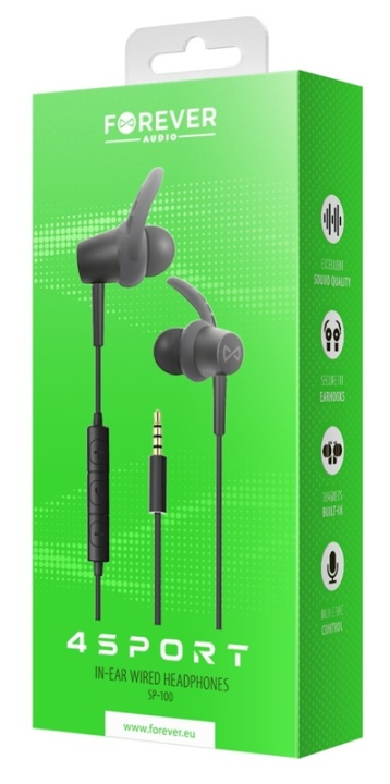 Forever 4Sport (SP-100) - In-ear sportshovedtelefoner med ledning, svart i gruppen HJEMMEELEKTRONIK / Lyd & billede / Hovedtelefoner & Tilbehør / Hovedtelefoner hos TP E-commerce Nordic AB (38-95612)
